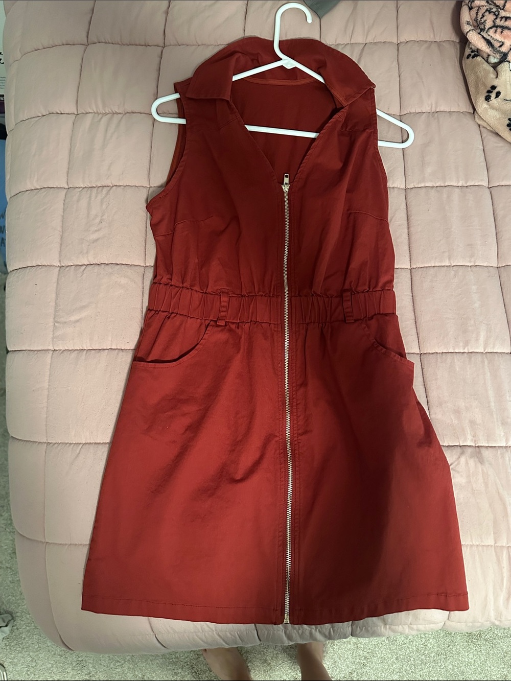 Sleeveless Zip-Front Rust Red Dress